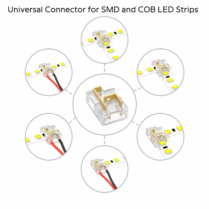 All In One SMD And COB Compatible LED Tape Light Connector 2 Pin 8mm All In One SMD And COB Compatible LED Tape Light Connector 2 Pin 8mm